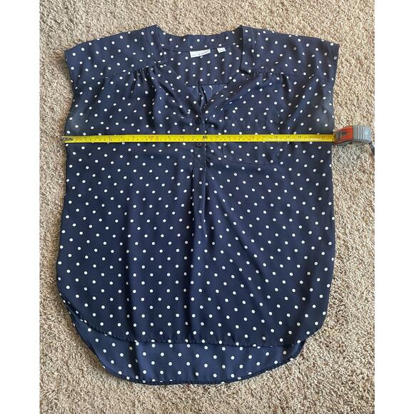 New York & Company Navy Polka Dot Blouse - Size L**. - Picture 3 of 5